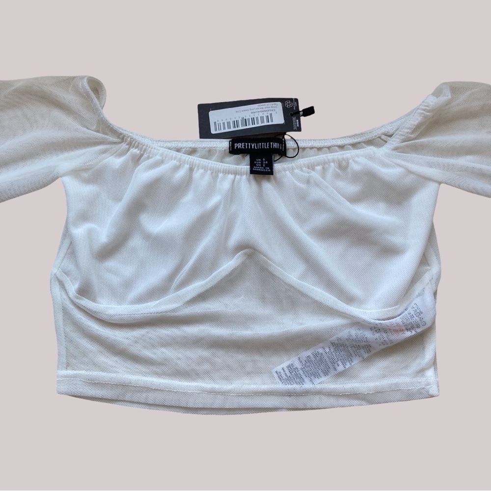 White Mesh Bardot Crop Top | US 2 | Coquette Balletcore | NWT - Picture 5 of 10